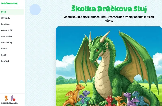 Kindergarten website for Drackova sluj with clear content structure