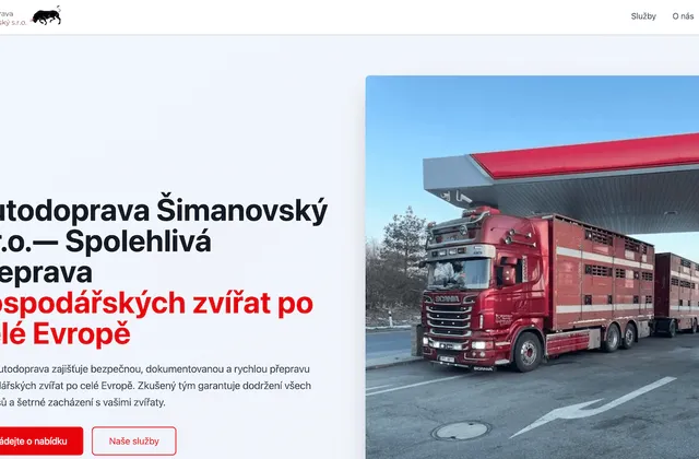 Company website for Autodoprava Simanovsky s.r.o. showing transport service overview
